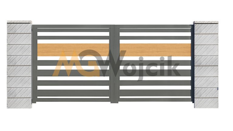 Brama-aluminiowa-dwuskrzydlowa-Modern-150-120-80-ze-wstawka-drewnopodobna-2