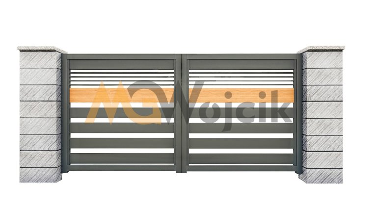 Brama-aluminiowa-dwuskrzydlowa-Modern-150-20-ze-wstawka-drewnopodobna-2