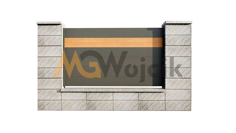 Ogrodzenie-aluminiowe-Modern-200-Pelne-ze-wstawka-drewnopodobna-3