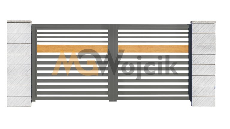 Brama-aluminiowa-dwuskrzydlowa-Modern-80-40-ze-wstawka-drewnopodobna-2